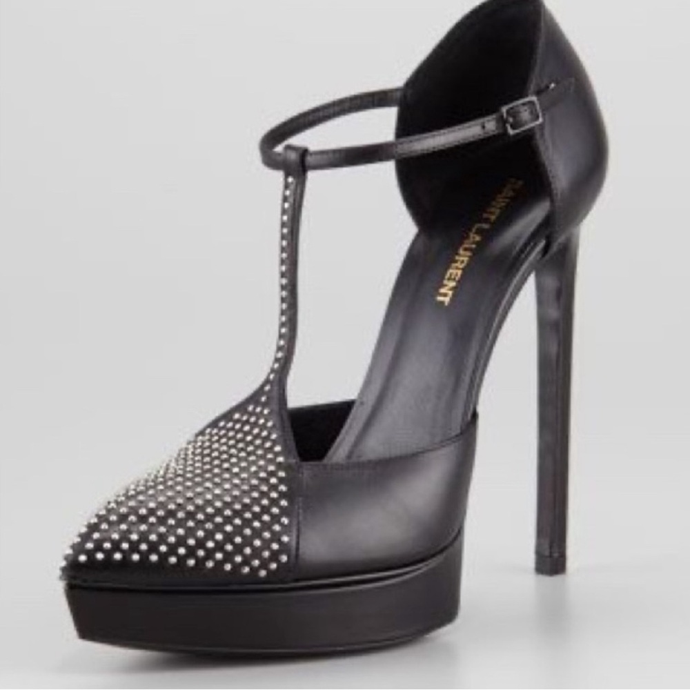 YSL Studded Janis Mary Jane Heel. Black. Size 38.
